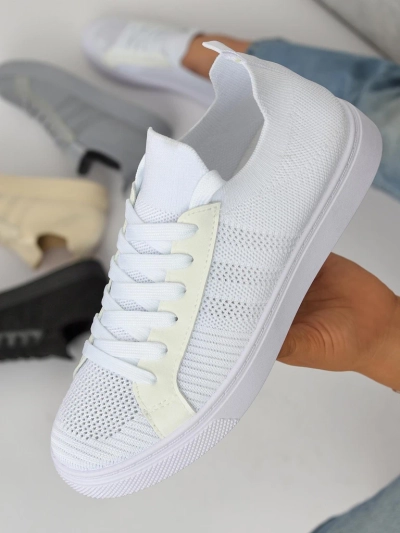 Aurelio Baskets Blanches en Tissu et Cuir Écologique sur Plateforme Plate de 2,5 cm