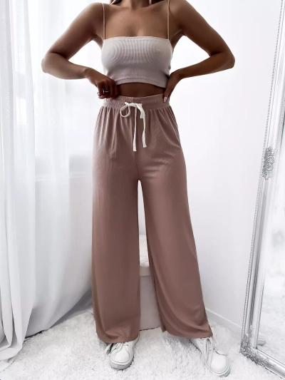 Pantalon palazzo large à plis pour femme, marron - Vêtements