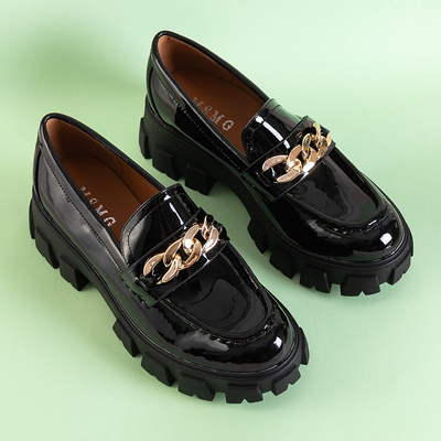 Chaussures à enfiler pour femmes laquées noires avec une chaîne Guinewra - Chaussures