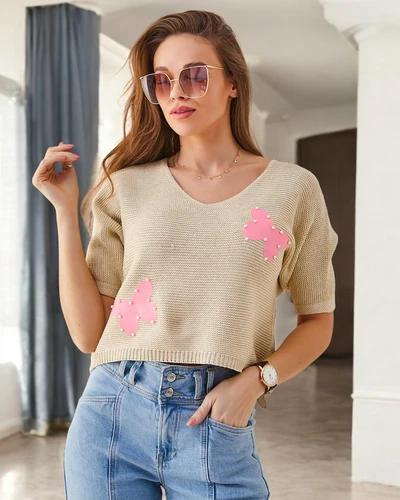 Royalfashion Pull court en coton pour femmes avec des papillons