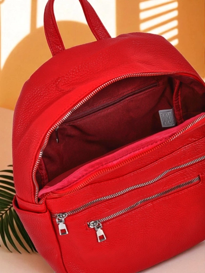 Aurelia Classico Sac à Dos pour Femmes Królewska Moda en Cuir Écologique Rouge Grand