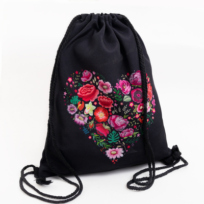 Sac à dos noir avec imprimé floral - Accessoires