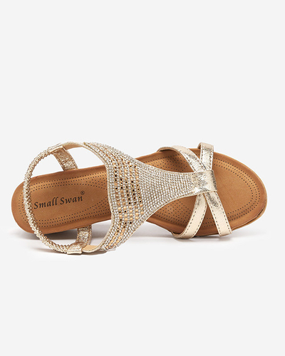 OUTLET Sandales dorées pour femme avec zircons cubiques sur le talon compensé Amuni - Chaussures