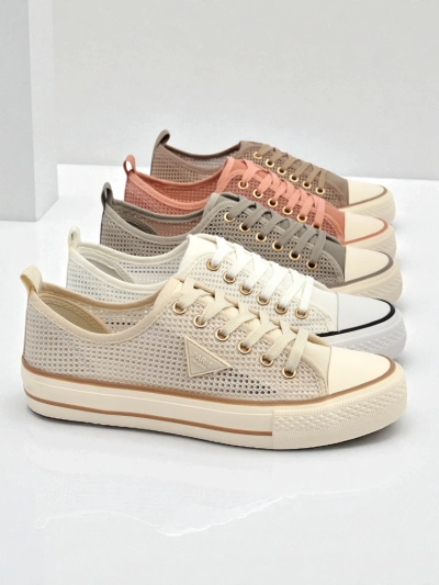 Aurelia Beige - baskets en tissu pour femmes sur semelle plate de 3 cm