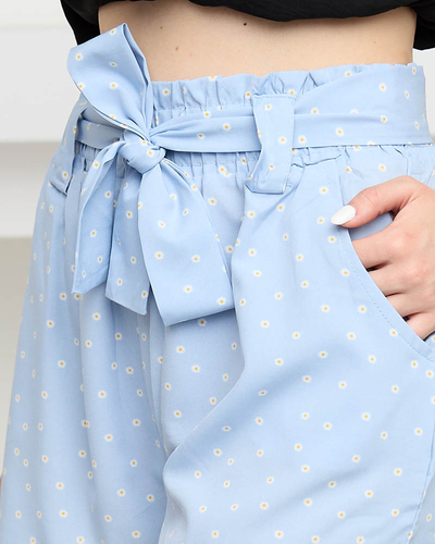 Short femme bleu tissu fleuri à motifs - Vêtement