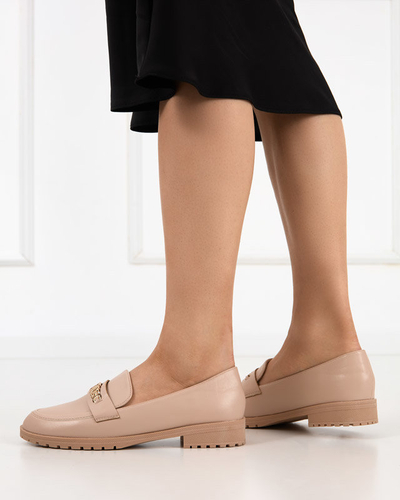 Mocassins pour femmes en cuir écologique beige avec décoration Griss - Chaussures