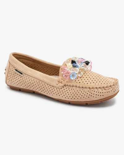 Royalfashion Mocassins ajourés pour femme marron clair avec cristaux décoratifs Cizzas