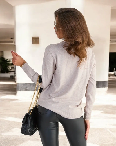 Royalfashion Pull pour femme beige et gris avec une encolure en cœur