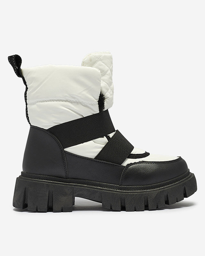 Bottes de neige pour femmes à semelle plate en noir et blanc Ferory- Footwear