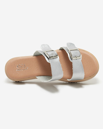 OUTLET Babouches femme argentées en éco-cuir à boucles Nepise - Footwear