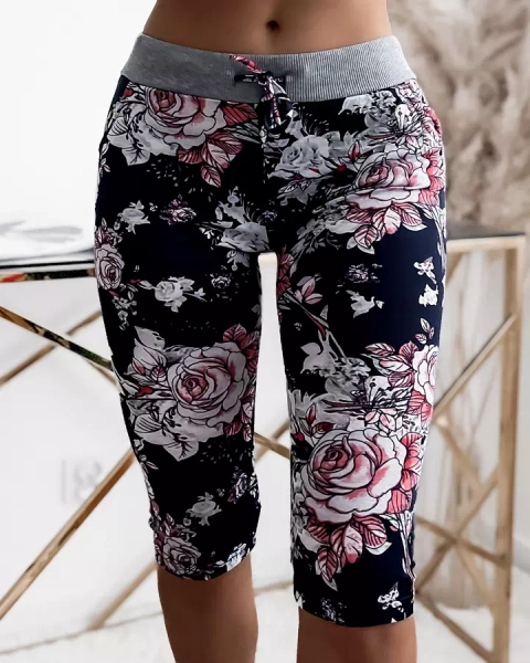 Short 3/4 femme bleu marine et corail à motif floral GRANDE TAILLE - Vêtements
