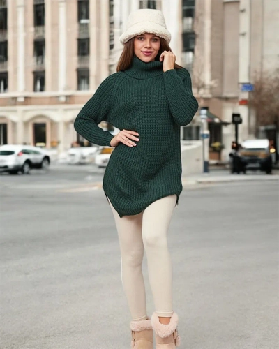 Royalfashion Pull à col roulé plus long pour femme