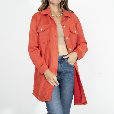 Veste chemise oversize femme en éco-daim rouge - Vêtements