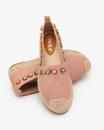 Espadrilles pour femmes avec cristaux en marron clair Vert - Chaussures