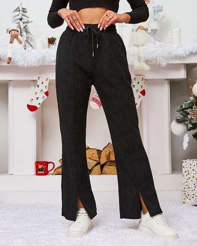 Royalfashion Pantalon en velours côtelé noir pour femme