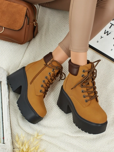 Bottines femme en éco-daim à talons épais et plateforme Tavlissa