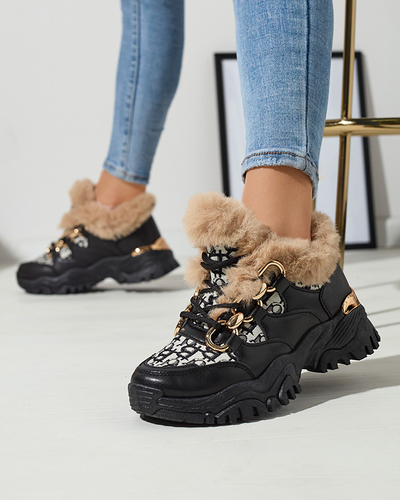 Chaussures de sport pour femmes avec fourrure en noir Reyma- Footwear