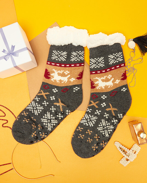 Chaussettes femme grises motif Noël - Sous-vêtement