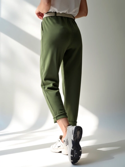 Royalfashion Pantalons simples pour femmes avec ceinture