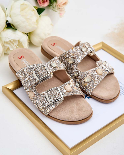 Royalfashion Tongs pour femmes avec boucles et zircons Monnas
