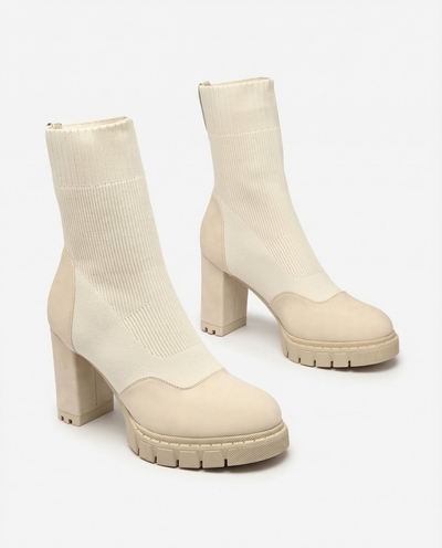 Royalfashion Cream Bottines Flexi à talon supérieur pour femmes