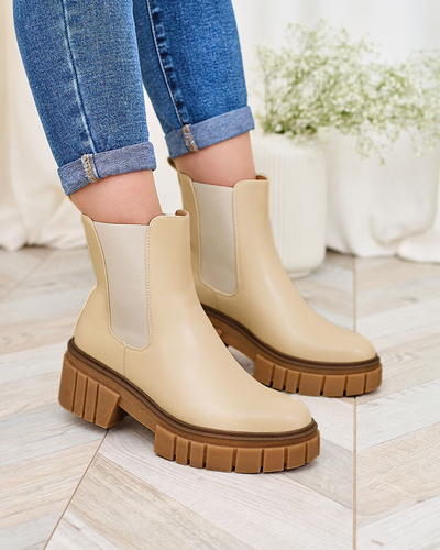 Royalfashion Bottes pour femme beige à semelle solide Eferope