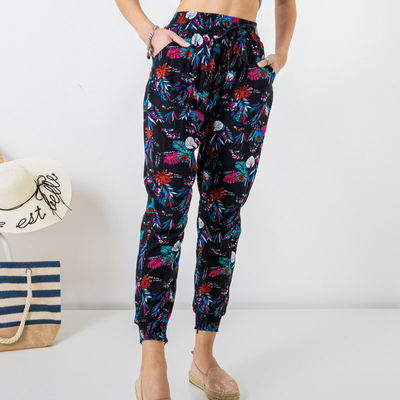 Pantalon femme grande taille noir à motifs - Vêtements