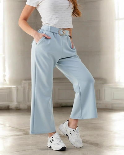 Pantalons larges en tissu pour femmes Royalfashion avec une ceinture décorative