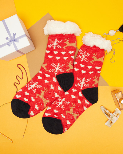 Chaussettes pour femmes rouges avec motif de Noël - Sous-vêtements
