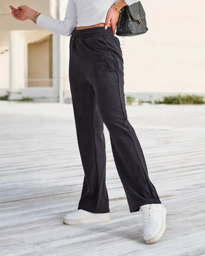Royalfashion Pantalon en velours côtelé bleu marine pour femme