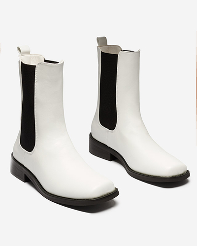 Bottes hautes blanches pour femmes à bout carré Ludiz- Footwear