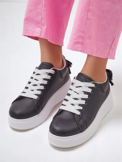 Royalfashion Sneakers de sport pour femmes à plateforme avec nœud en ruban
