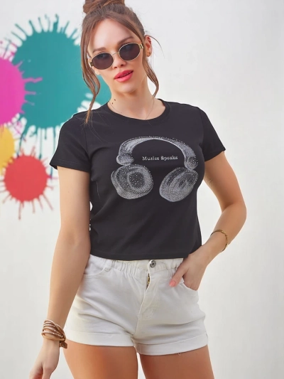 T-shirt en coton pour femmes Royalfashion avec impression Music Speaking
