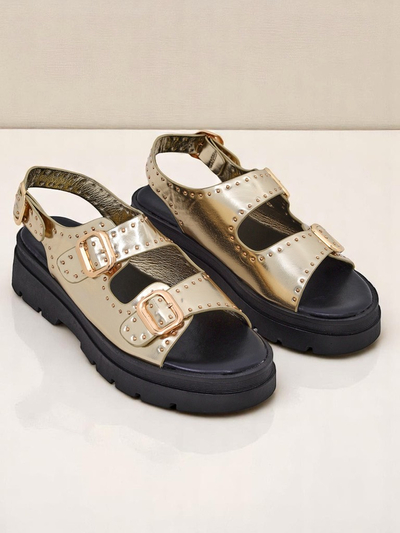 Royalfashion Sandales pour femmes à semelle épaisse avec strass Rocky Chic