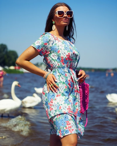 Royalfashion Mini robe florale pour femme a'la hiszpanka en bleu