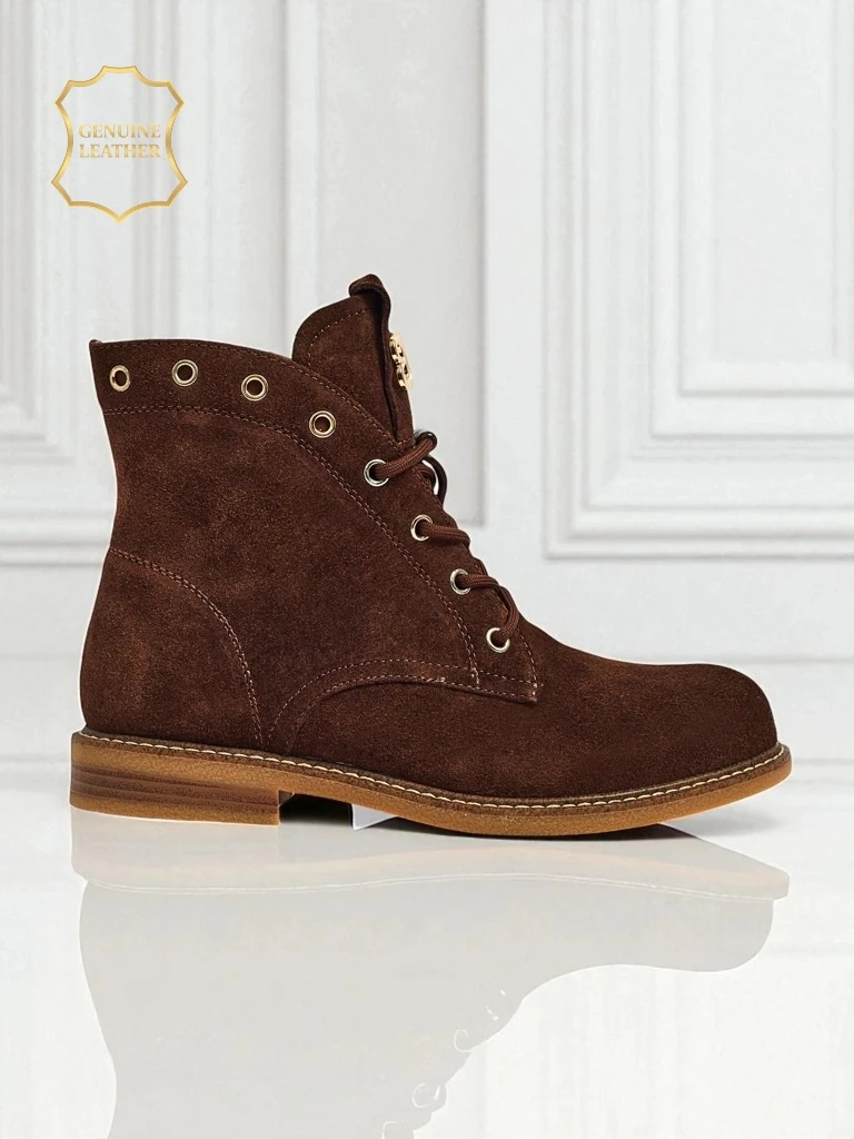 Bottines pour femmes Aurelia Romano en daim naturel - marron, avec fourrure