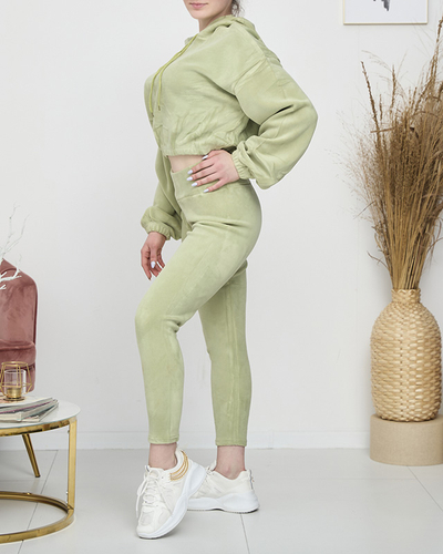 Ensemble de sport pour femmes vertes sweat-shirt et leggings - Vêtements