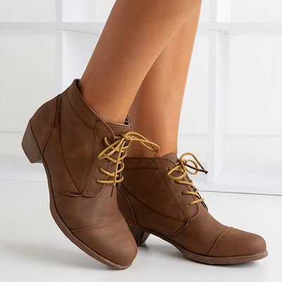 Bottines à lacets pour femmes marron foncé à talon bas Liboa - Footwear