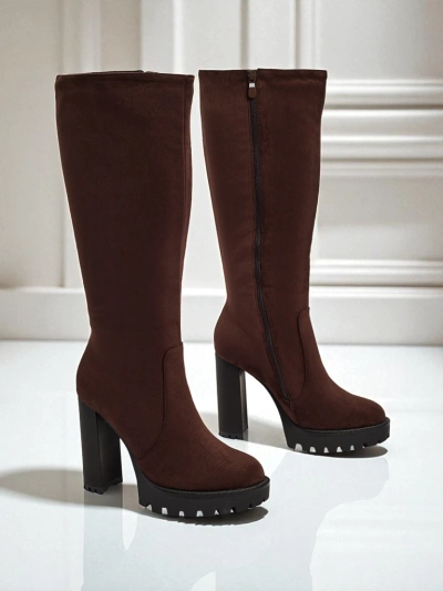 Bottes hautes pour femmes en éco-daim à talons épais GaleNest