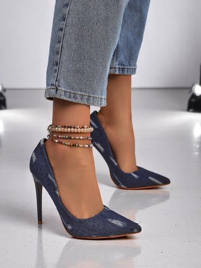 Royalfashion Escarpins à talons aiguilles pour femme, Denim Chic