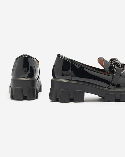 OUTLET Mocassins pour femmes en cuir écologique noir avec ornement Ivabos- Footwear