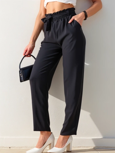 Royalfashion Pantalons en tissu simples pour femmes avec ceinture