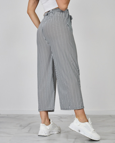 Royalfashion Pantalon large 7/8 rayé pour femme