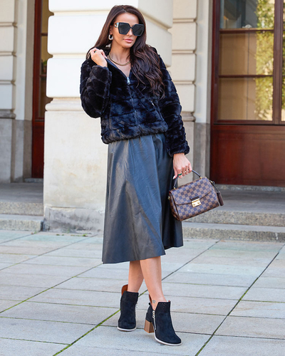 Royalfashion Veste femme double face avec fourrure en noir