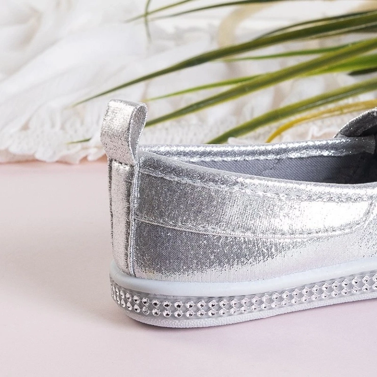 OUTLET Ballerines pour enfants en argent avec un nœud Benona - Chaussures