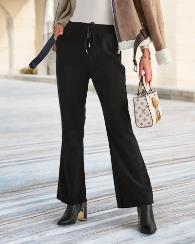 Royalfashion Pantalon en velours côtelé noir pour femme