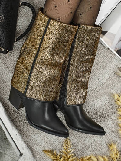 Bottines femme en cuir écologique à talons épais avec tige ornementale Virelia
