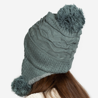 Bonnet isotherme femme gris foncé à pompons - Accessoires