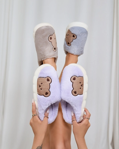 Royalfashion Pantoufles en fourrure pour femme avec ours en peluche en violet Fetemes