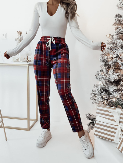 Royalfashion Pantalon de velours à carreaux pour femme en rouge
